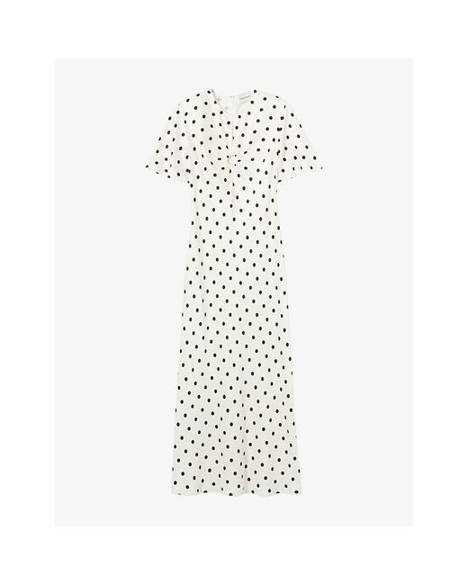 Claudie Pierlot White Polka-Dot Short-Sleeved Satin Maxi Dress