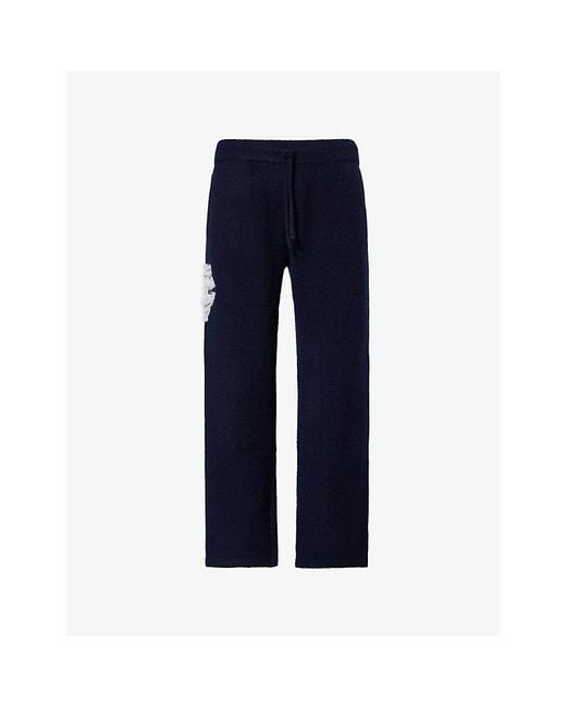 The Couture Club Blue Monogram Emblem Wide-Leg Knitted Jogging Bottoms for men