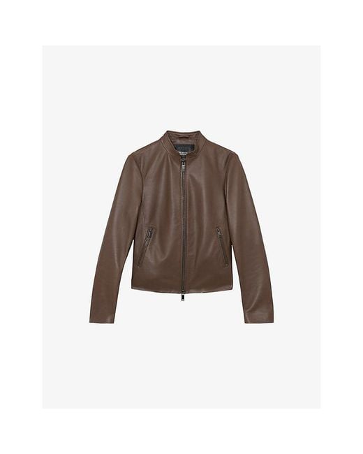 Reiss Brown Allie Slim-Fit Leather Biker Jacket
