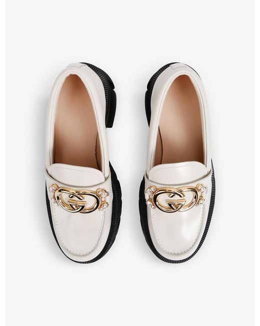 asiatisk spontan Far Gucci Romance GG-embellished Leather Loafers in White | Lyst