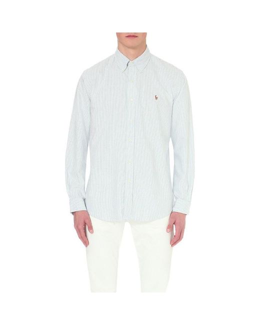 Polo Ralph Lauren White Bsr Blu/ Long-Sleeved Button-Down Custom-Fit Cotton Oxford Shirt for men