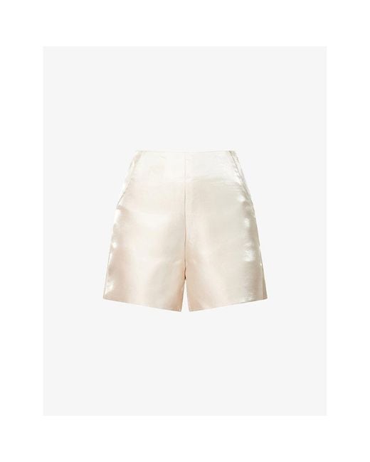 Amy Lynn White Shiny Tailored High-Rise Woven Shorts