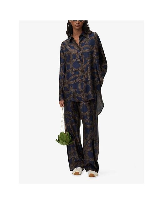 Loewe Blue X Paula's Ibiza Anagram-Print Oversized-Fit Silk Shirt
