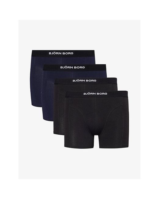 Björn Borg Blue Pack 4 Logo-waistband Pack Of Two Organic Stretch-cotton Boxers for men