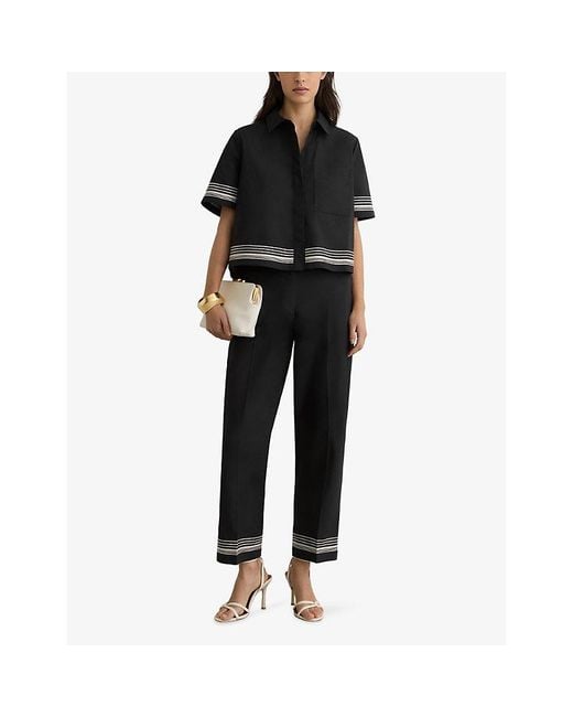 Reiss Black Cat Stripe-Detail Cotton Shirt