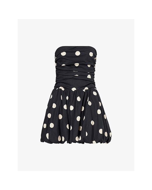 Reformation Black Clea Polka-Dot Stretch-Cotton Mini Dress