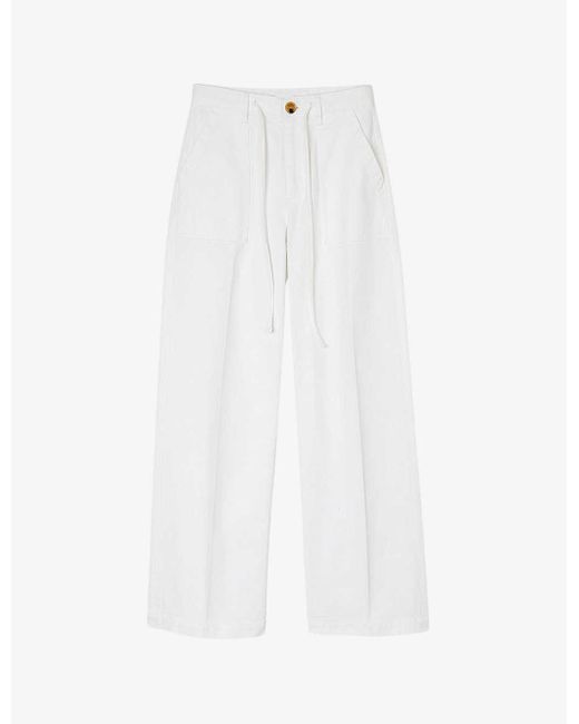 Sandro White Patch-pocket High-rise Denim Trousers
