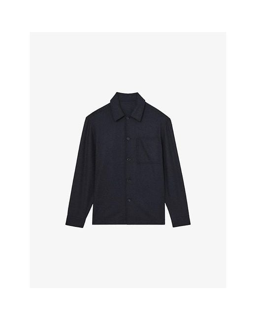 Reiss Blue Cooper Patch-Pocket Wool-Blend Shacket for men