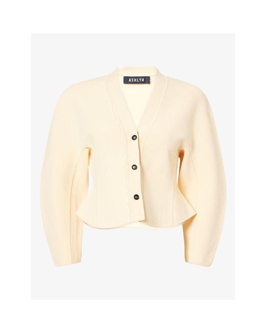 Ashlyn Natural Henry Ruffle Woven Cardigan