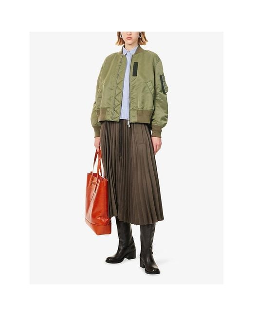 Sacai Green Band-Collar Blouson Twill Jacket