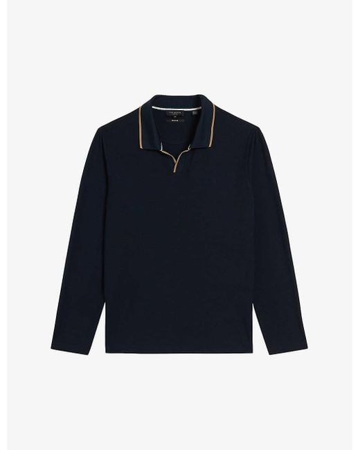 Ted Baker Blue Vy Maste Open-collar Knitted Polo Shirt for men