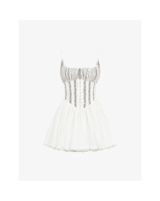 House Of Cb White Rosaria Corset Stretch-Cotton Mini Dress
