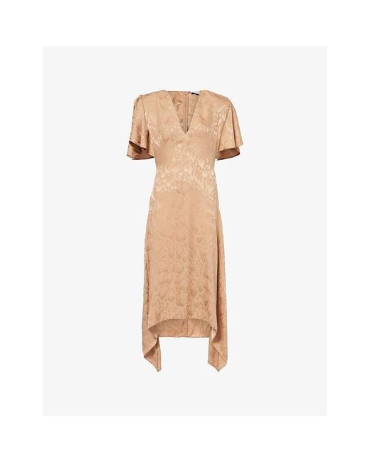 Stella McCartney Natural Leopard-Pattern V-Neck Silk-Blend Midi Dress