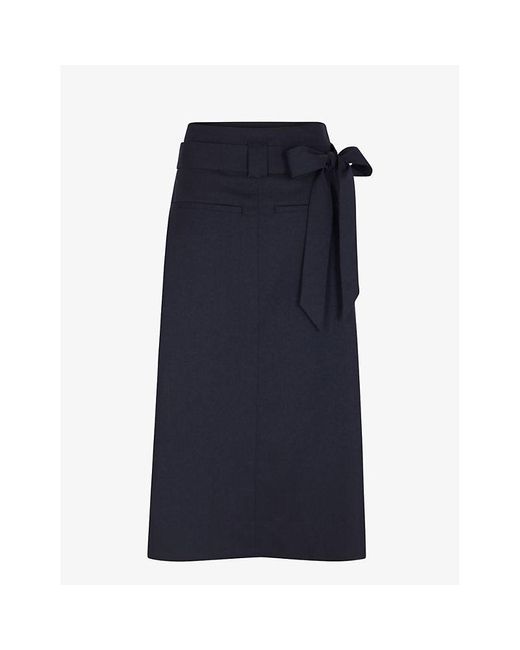 Soeur Blue Versailles Belted Stretch-woven Midi Skirt