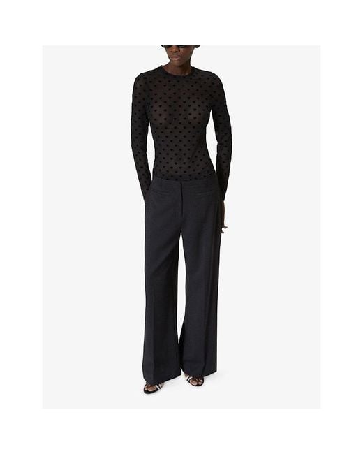 The Kooples Black Wide-Leg Mid-Rise Wool Trousers