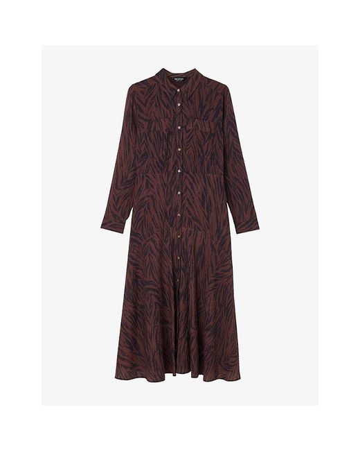 Whistles Purple Collared Zebra-Print Woven Shirt Dress