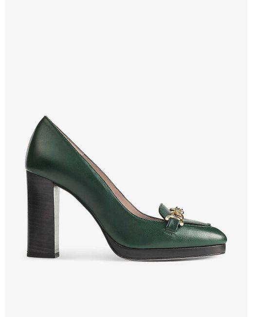 L.K.Bennett Green Attley Leather Heeled Loafers