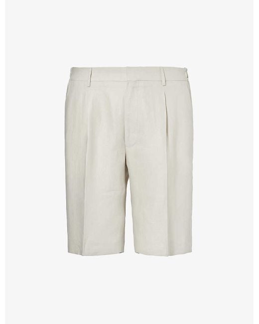 Corneliani White Folded-hem Mid-rise Linen Shorts for men