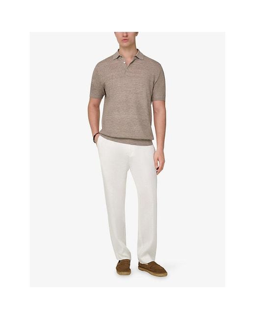 Boggi White Tapered Linen Trousers for men