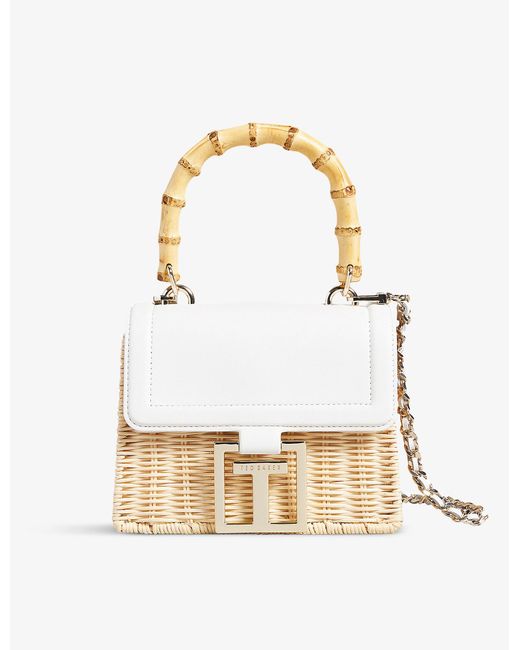 Ted Baker Jaylisa Basket Weave And Leather Crossbody Bag in Ivory
