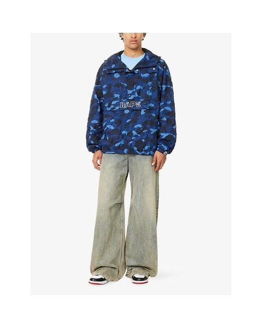 A Bathing Ape Blue Camo-Print Hooded Shell Jacket for men