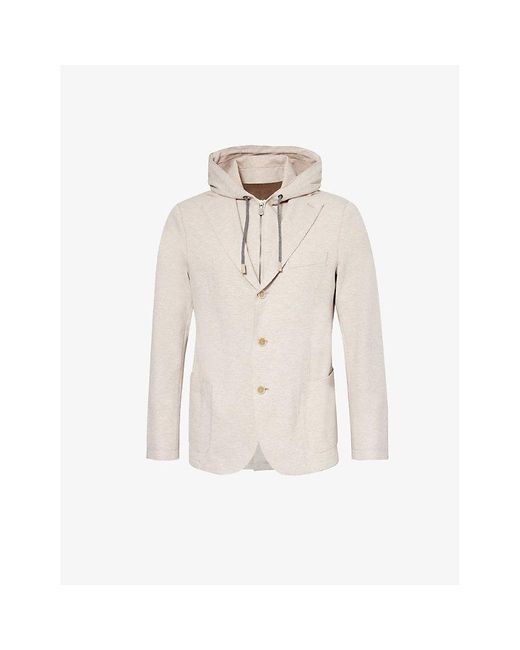 Eleventy Natural Detachable-hood Notched-lapel Cotton-blend Jacket for men