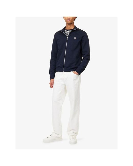 Paul Smith Blue Logo Zip Cotton Jumper for men