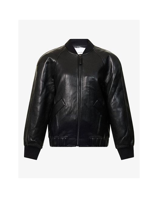Frankie Shop Black Alena Faux-Leather Bomber Jacket