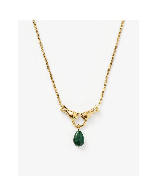 Missoma Metallic Harris Reed X In Good Hands Recycled 18ct Yellow -plated Brass, Pearl And Malachite Pendant Necklace