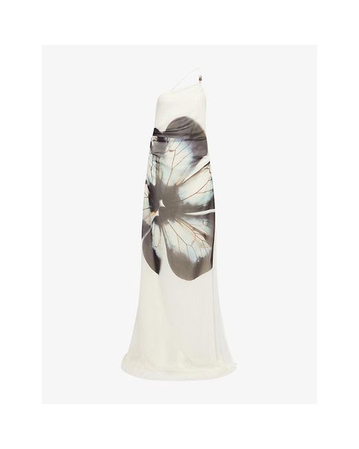 HYPHEN White Alana One-Shoulder Woven Maxi Dress