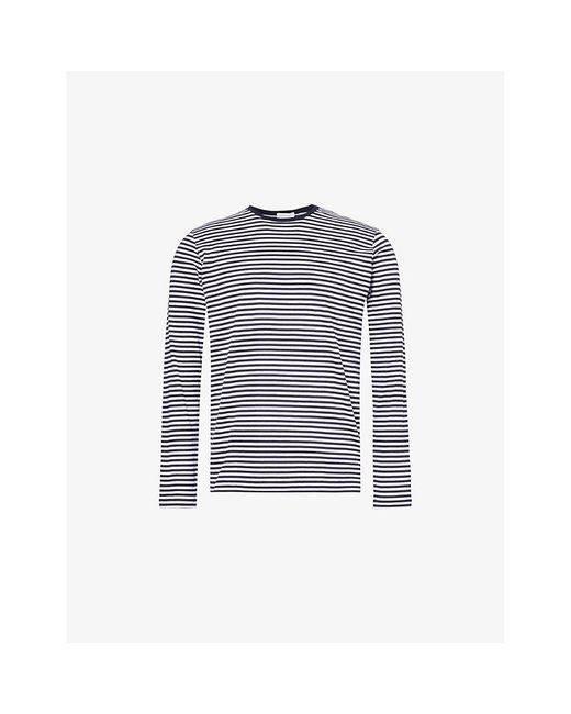 Sunspel Blue Stripe-Pattern Long-Sleeve Cotton-Jersey T-Shirt for men