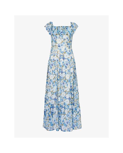 PAIGE Blue Carmelia Floral-print Silk Maxi Dress