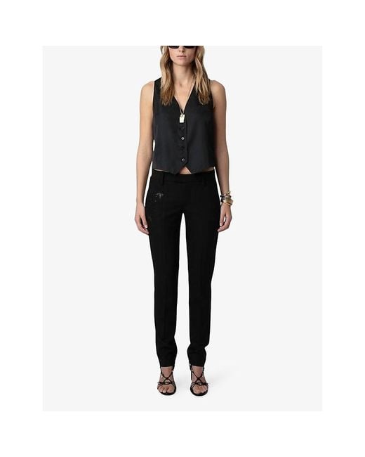 Zadig & Voltaire Black Emaux V-Neck Button-Up Satin Top