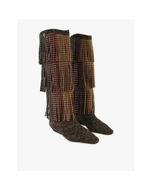 Kurt Geiger Black Western Fringe Suede Knee-High Boots