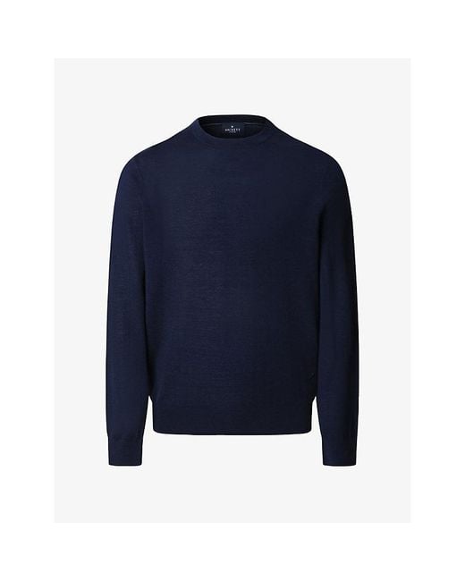 Hackett Blue Crewneck Regular-Fit Merino-Wool Jumper for men