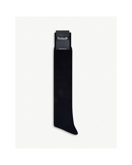 Pantherella Black Knee High Wool Socks for men