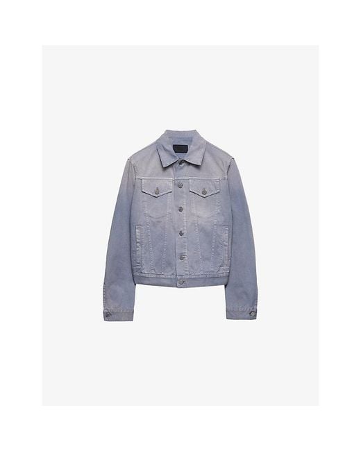 Prada Blue Logo-Patch Cotton-Gabardine Blouson Jacket for men
