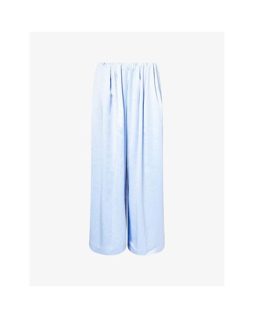 The Couture Club Blue Wide-Leg Elasticated-Waist Satin Trousers