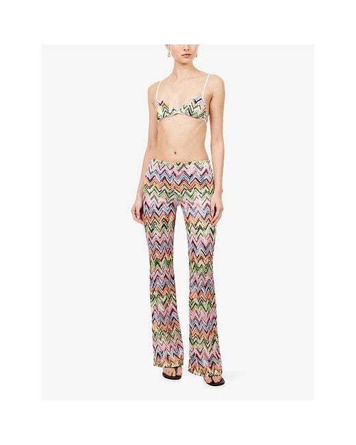 Missoni White Chevron Flared Knitted Trousers