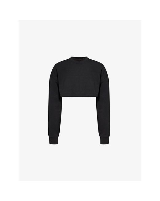 Adidas By Stella McCartney Black Truecasuals Cropped Organic-cotton Sweatshirt