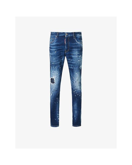 DSquared² Blue Distressed Brand-patch Stretch-denim Jeans for men