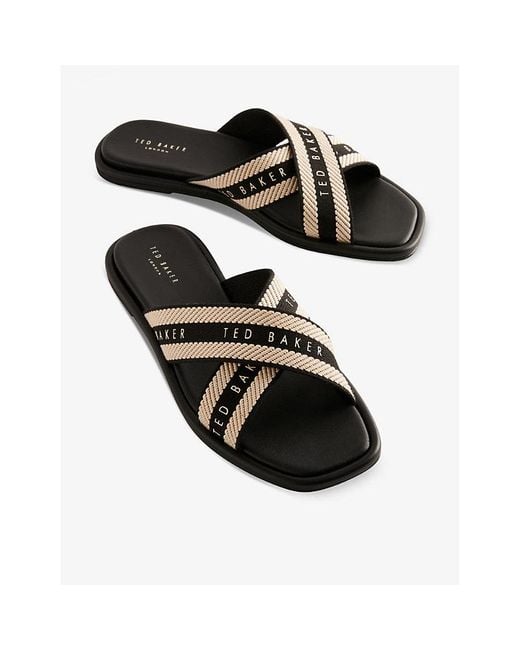 Ted Baker Black Ashika Branded-strap Flat Woven Sandals