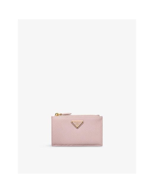 Prada Pink Graphic-Print Leather Card Holder