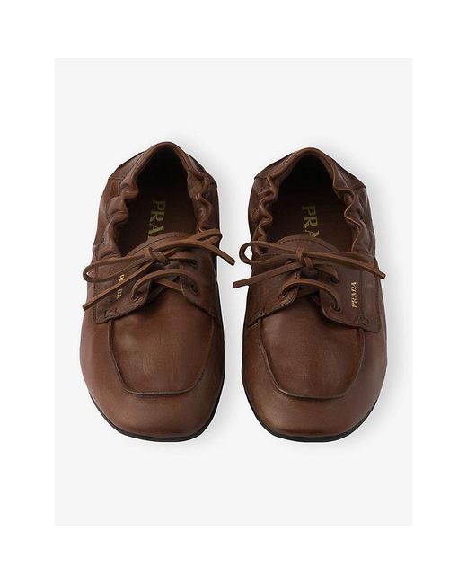 Prada Brown Shuffle Antiqued Leather Boat Loafers
