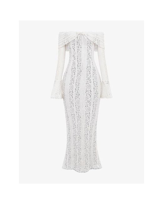 House Of Cb White Belle Off-The-Shoulder Stretch-Lace Maxi Dress