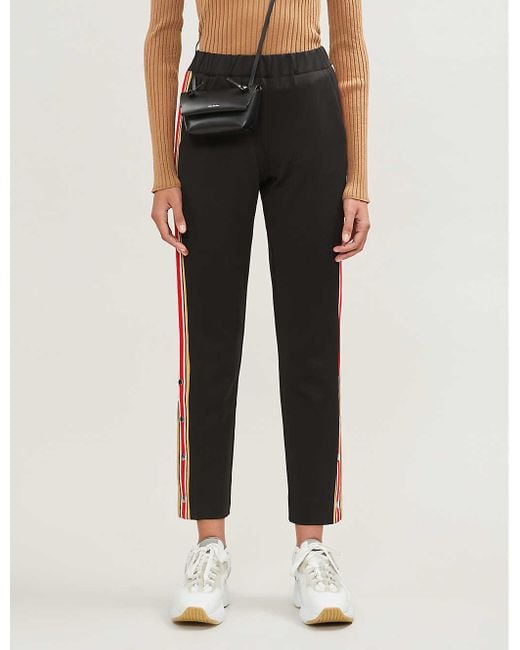 Maje Black Postiche Contrast-stripe Stretch-jersey Trousers