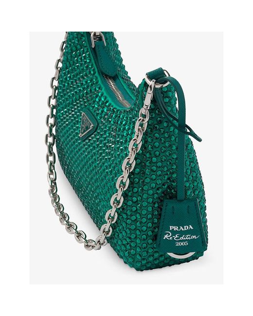 Prada Green Re-edition 2005 Crystal-embellished Satin Shoulder Bag