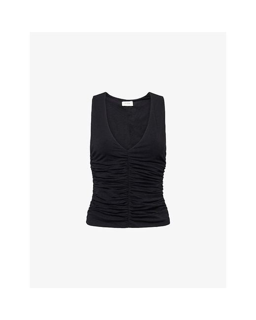Dissh Black Avelin Ruched Cotton-Blend Top