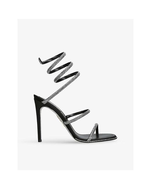 Rene Caovilla White Cleo 105 Crystal-Embellished Satin Heeled Sandals