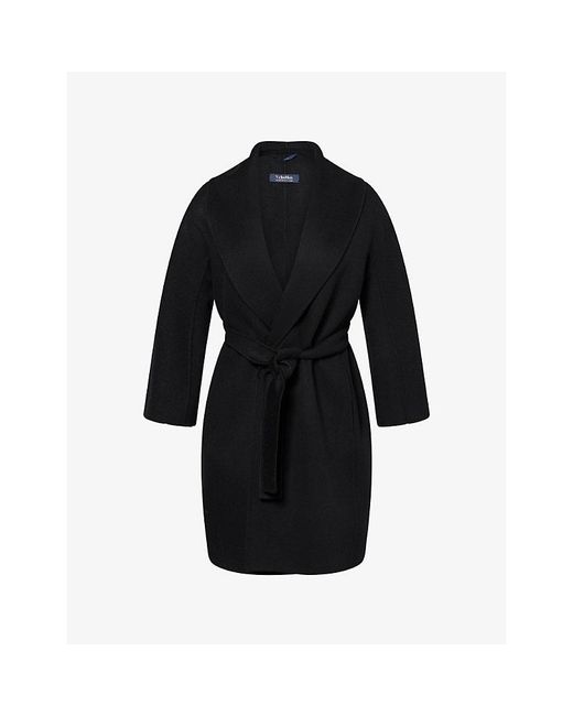 Max Mara Black Messi Belted Wool Coat